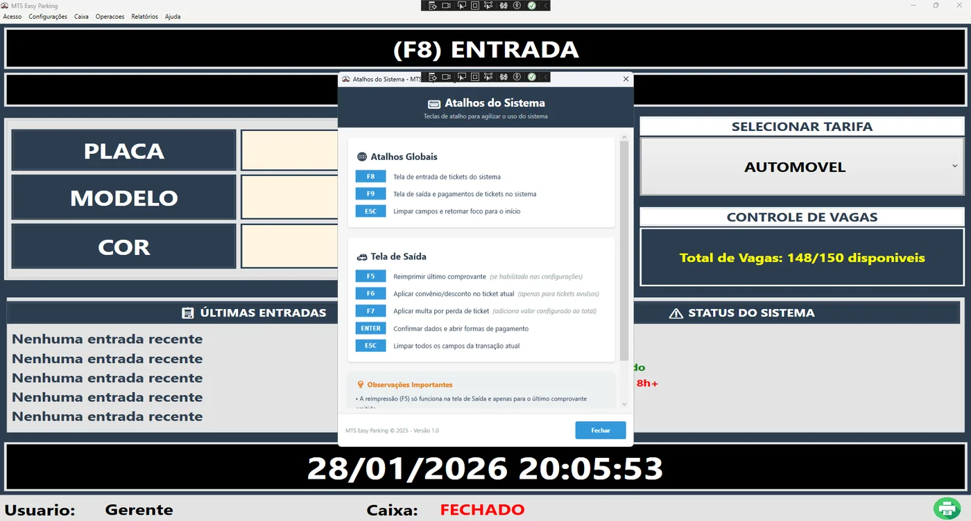 Mapa de atalhos de teclado