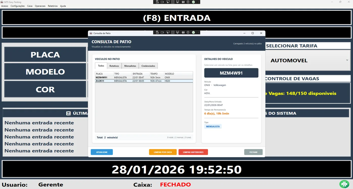 Consulta de veículos no pátio