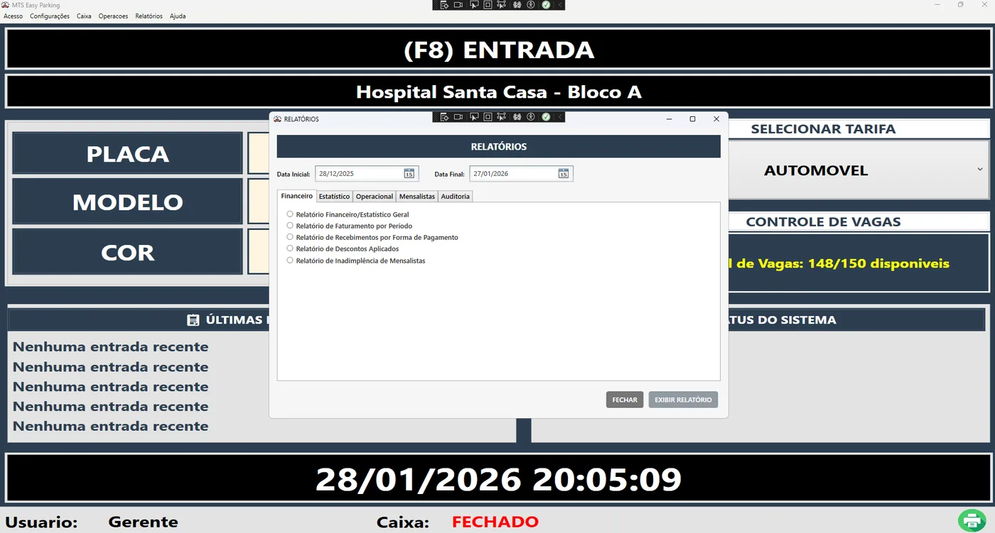 Menu de relatórios