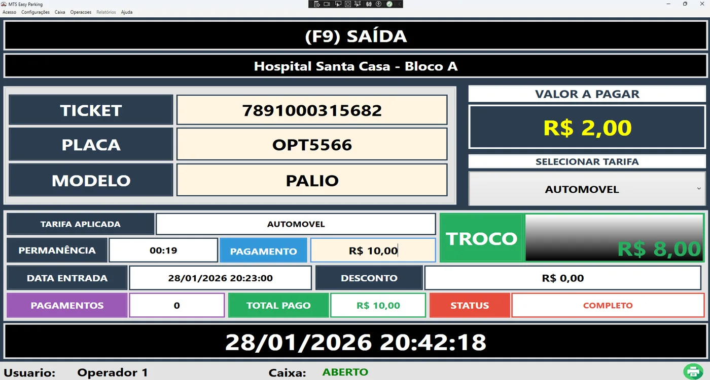 Tela de saída e cobrança